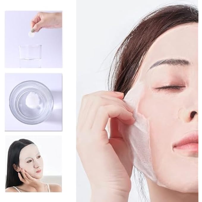 FUIN 100PCS COMPRESSED FACIAL MASK, DISPOSABLE BEAUTY DIY COSMETIC COMPRESSED FACIAL MASK, SKIN CARE NATURAL FACE SHEET MASK PAPER SKIN CARE WRAPPED MASKS WITH MASK BOWL - Image 2